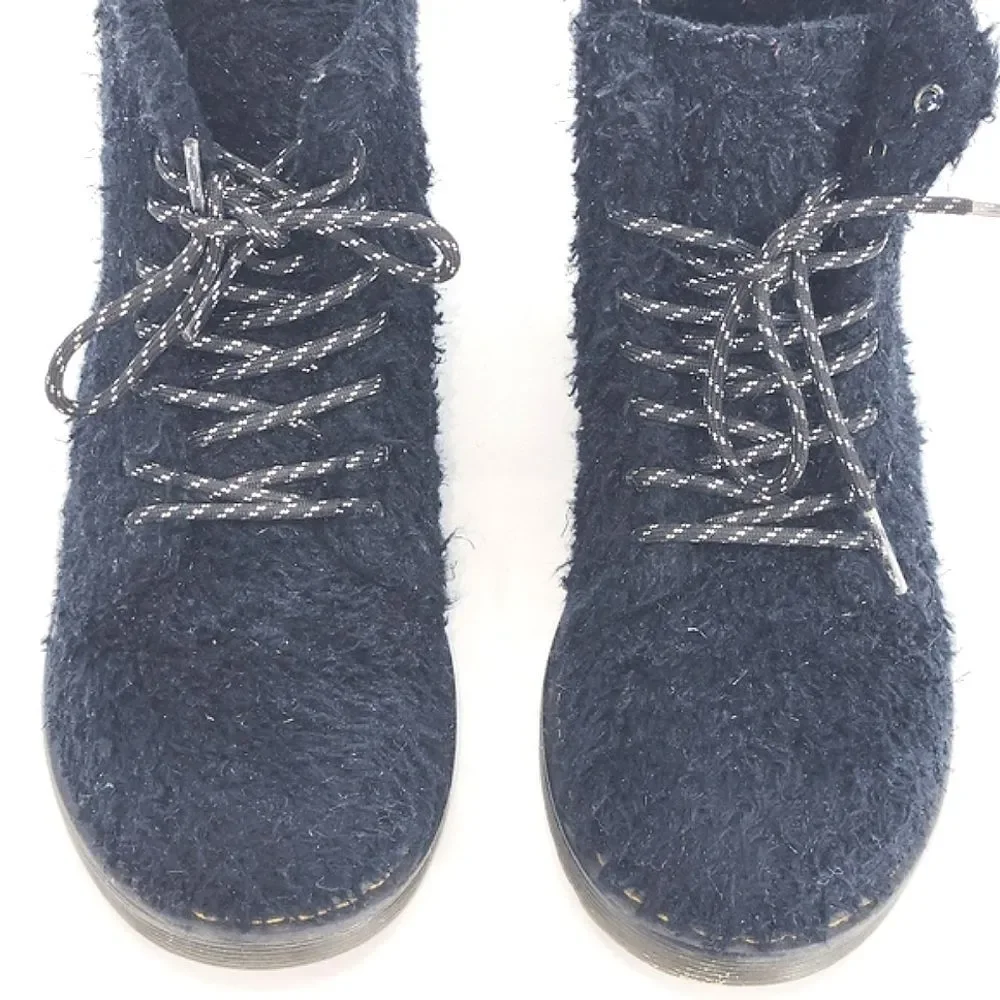 Dr Martens Junior 1460 Pascal Tinsel Faux Fur Lace Up Boots Girls Size 2 Black
